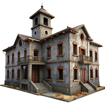 elegant modern An abandoned asylum, decaying walls and peeling paint, dim lighting, horror theme authentic png