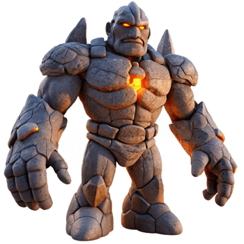 dramatic classic A colossal golem made of stone, dramatic sunset lighting, epic fantasy style authentic png