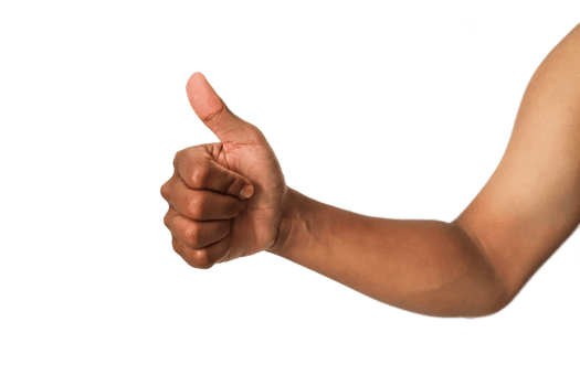 Brown Skin Hand Gesturing Thumbs Up on Transparent Background png