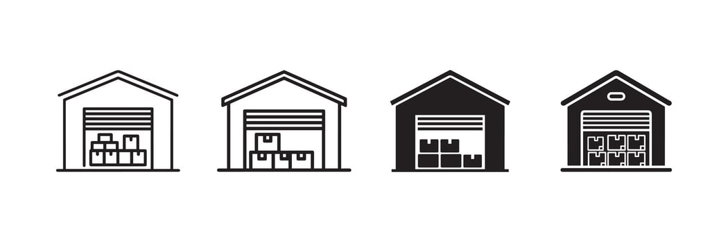 Warehouse icon with storage boxes representing logistics storage and inventory management vector