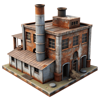 magnificent creative A decaying industrial factory, broken windows, rust and grime, gritty realism detailed png