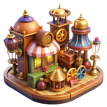 dramatic classic A Bustling Steampunk Marketplace professional png