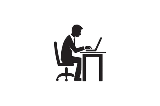 Man sitting at a desk with a laptop icon vector