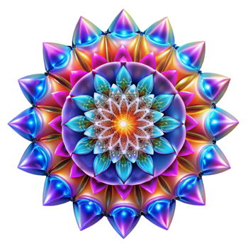 wonderful contemporary A kaleidoscope of vibrant, symmetrical patterns, illuminated by a bright, multicolored light, psychedelic style professional png
