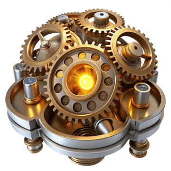 dramatic artistic A complex steampunk clockwork mechanism, gears turning, intricate details, illuminated by a bright, white light genuine png