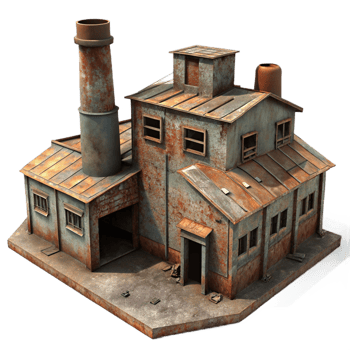 wonderful classic An abandoned industrial factory, rusty and decaying, dimly lit, eerie, photorealistic, professional png