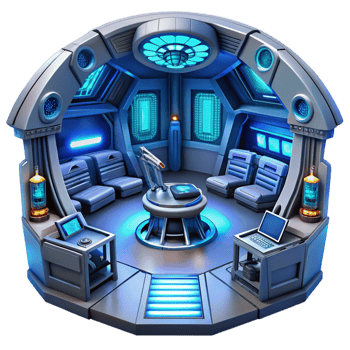 impressive classic A spaceship interior with holographic displays and futuristic technology, cool blue light, sci-fi style, highly detailed, high quality png