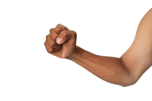 a man's arm with a fist up on a transparent background png