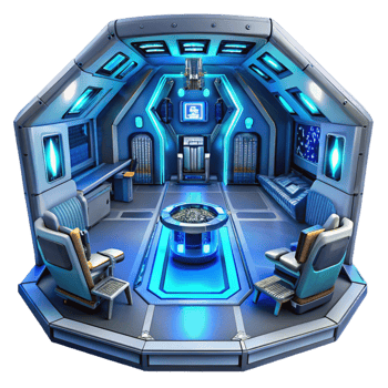 elegant vintage A spaceship interior with holographic displays and futuristic technology, cool blue light, sci-fi style, highly detailed, original png