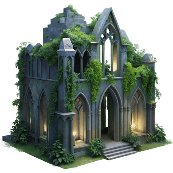 beautiful creative A Crumbling Gothic Cathedral Overgrown professional png