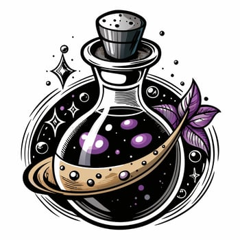 Magical Cosmic Potion with Purple Bubbles and Saturn Like Ring vector