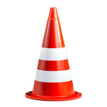 Bright Striped Traffic Cone Blocking Hazardous Construction Site on Urban Street png