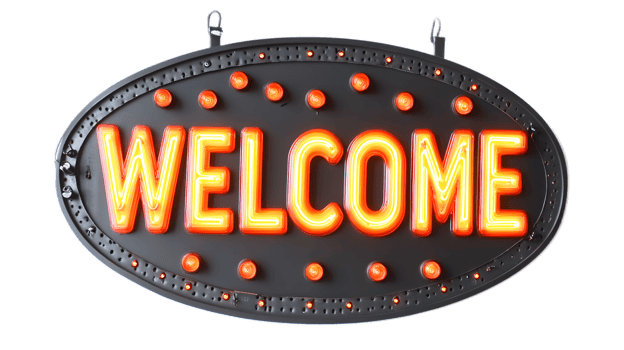 Illuminated LED Welcome Sign with Vibrant Neon Lights for Retail Store Entrance png