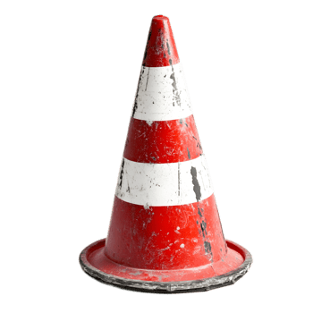 Bright Red and White Striped Traffic Cone on Road to Warn of Nearby Construction or Hazard png