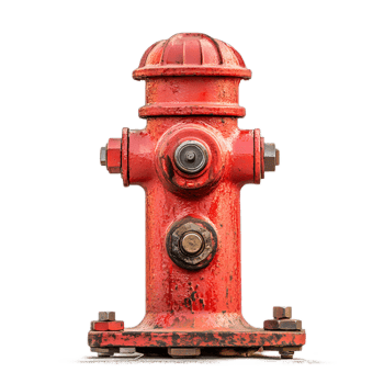 Vintage Red Fire Hydrant on Gritty Urban Street Scene with Rusty Textured Metallic Exterior png