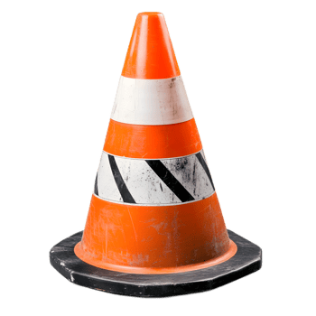 Bright Orange and White Striped Traffic Cone on Asphalt Surface png
