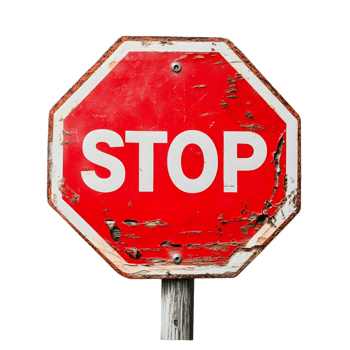 Vintage Weathered Red Octagonal Stop Traffic Sign on Wooden Post png