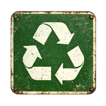Vintage Green Recycling Symbol on Weathered Metal Sign Promoting Eco Friendly Practices and Circular Economy png