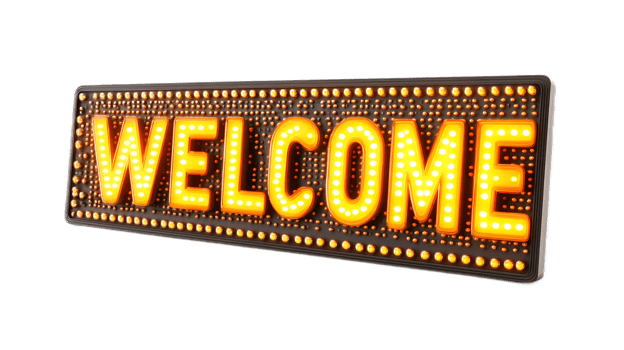 Bright Illuminated LED Welcome Sign for Retail Hotel or Event Entrance png