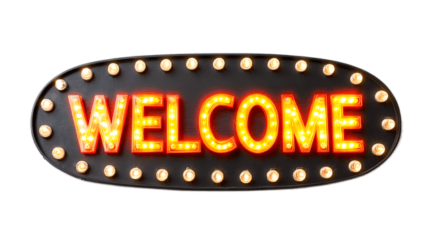 Vibrant Illuminated Welcome LED Sign for Business Entrance or Retail Storefront png