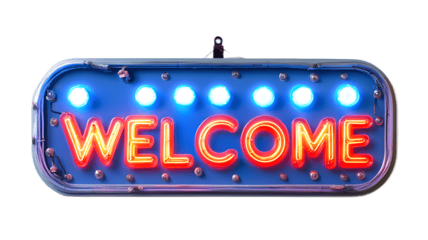 Vibrant Illuminated LED Welcome Sign for Business Storefront or Retail Entrance png
