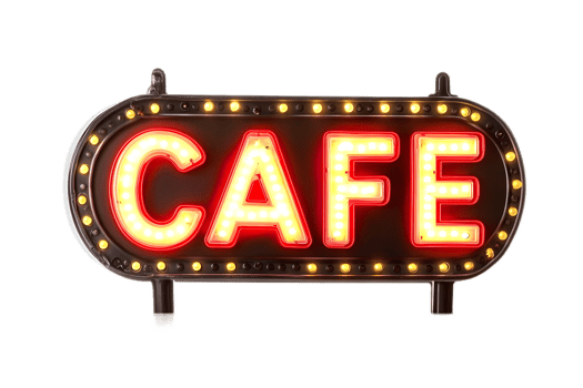 Vibrant Illuminated Cafe Neon Sign for Hospitality and Dining Establishments png