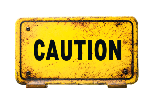 Vintage Rusty Yellow Caution Warning Sign on Textured Metal Surface png