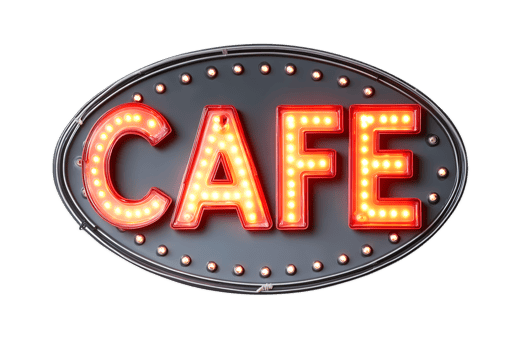 Vibrant Neon Cafe Sign Illuminating the Night with Classic Retro Style and Modern Appeal png