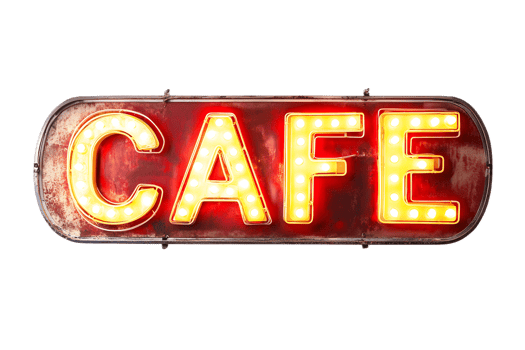 Vibrant Illuminated Cafe Neon Sign Glowing in the Night png