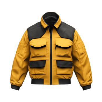 Weatherproof and Functional Industrial Style Jacket in Contrasting Yellow and Black Tones png