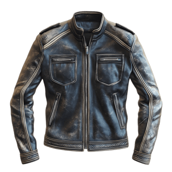 Distressed Leather Biker Jacket with Vintage Flair and Rugged Design for Urban Lifestyle and Outdoor Adventure png