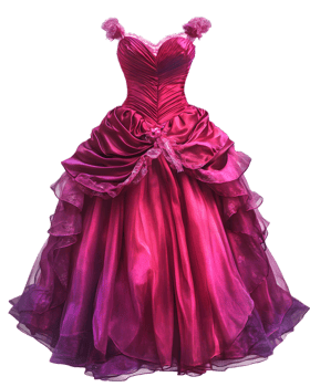 Exquisite Fuchsia Gown with Ruffled Bodice and Voluminous Skirt for Formal Occasions png