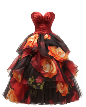 Elegant Strapless Floral Patterned Tulle Gown for Formal Occasion png