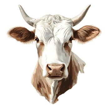 Closeup Portrait of Majestic White and Brown Cow with Horns on Farm or Ranch png