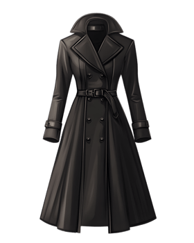 Elegant Black Leather Belted Overcoat with Double Breasted Design for Sophisticated Winter Fashion png
