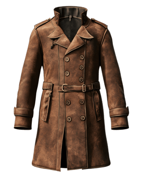 Elegant and Sophisticated Double Breasted Leather Coat for Versatile Fashion png