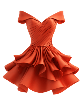 Striking Red Couture Dress with Dramatic Ruffles and Bow Detail for Elegant Formal Events png