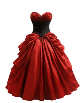Stunning Red Satin and Velvet Formal Ballgown with Ruffled Skirt and Sweetheart Neckline png