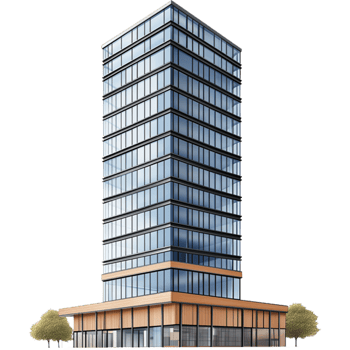 Isolated Tall Glass Building with Clear, Shiny Glass Panels png