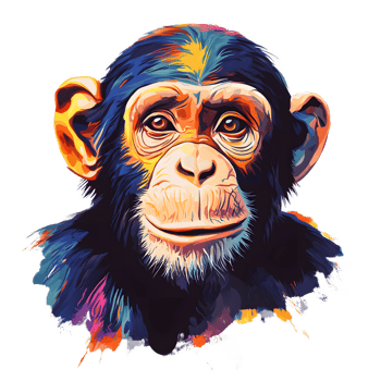 Colorful Chimpanzee Face Abstract Digital Painting of Primate Portrait png
