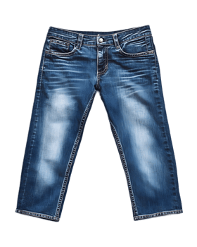 Faded Denim Jeans with Distressed Texture on White Background png