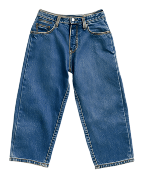 Classic Blue Denim Jeans Flatlay on White Background png
