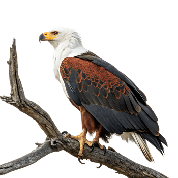 Majestic Fish Eagle perched on a branch, perfect for wildlife photography. png