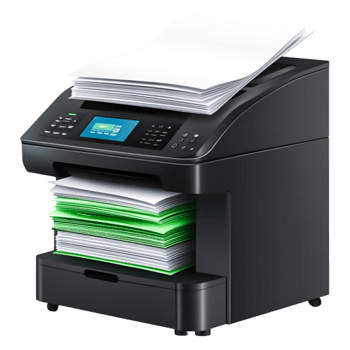 Modern Office Printer with Stacked Paper Ready for Use png