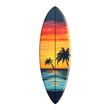 Vibrant Surfboard Depicting Tropical Sunset Seascape png