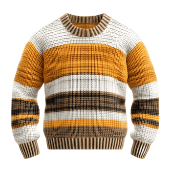 Cozy and Stylish Knitted Striped Sweater in Warm Autumn Colors png