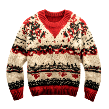 Cozy and Stylish Nordic Patterned Wool Sweater in Red and White for the Festive Holiday Season png