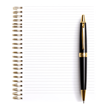 Elegant Black Pen Resting on Blank Spiral Notebook with Lines png