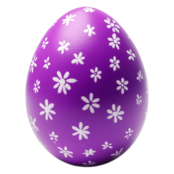 Colorful Purple Easter Egg with White Flower Patterns Design png