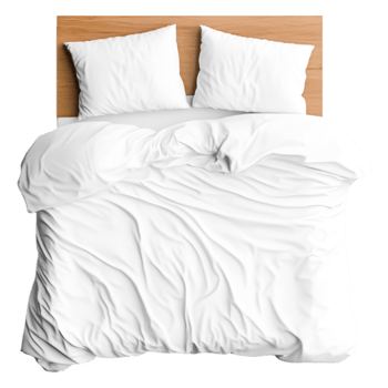 Cozy White Bedding Set on a Wooden Bed Frame with Pillows png